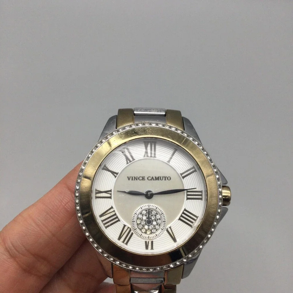 Vince Camuto Womens Watch 40mm Two Tone Crystals VC15048 New Battery 6.25